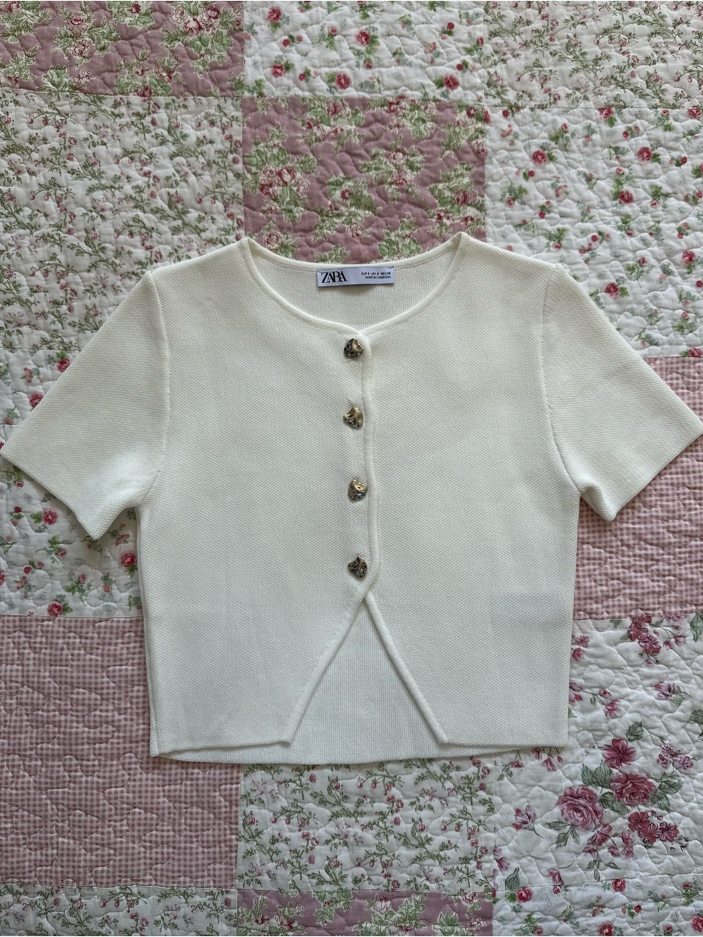 Zara White Knit Cropped Button Cardigan